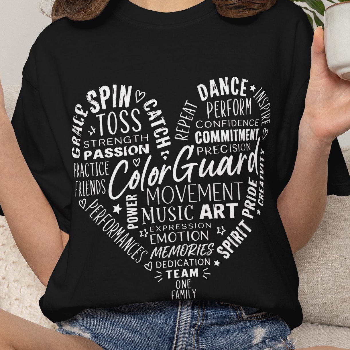 Color Guard Heart Word Art T-shirt | Modern Color Guard Graphic Tee