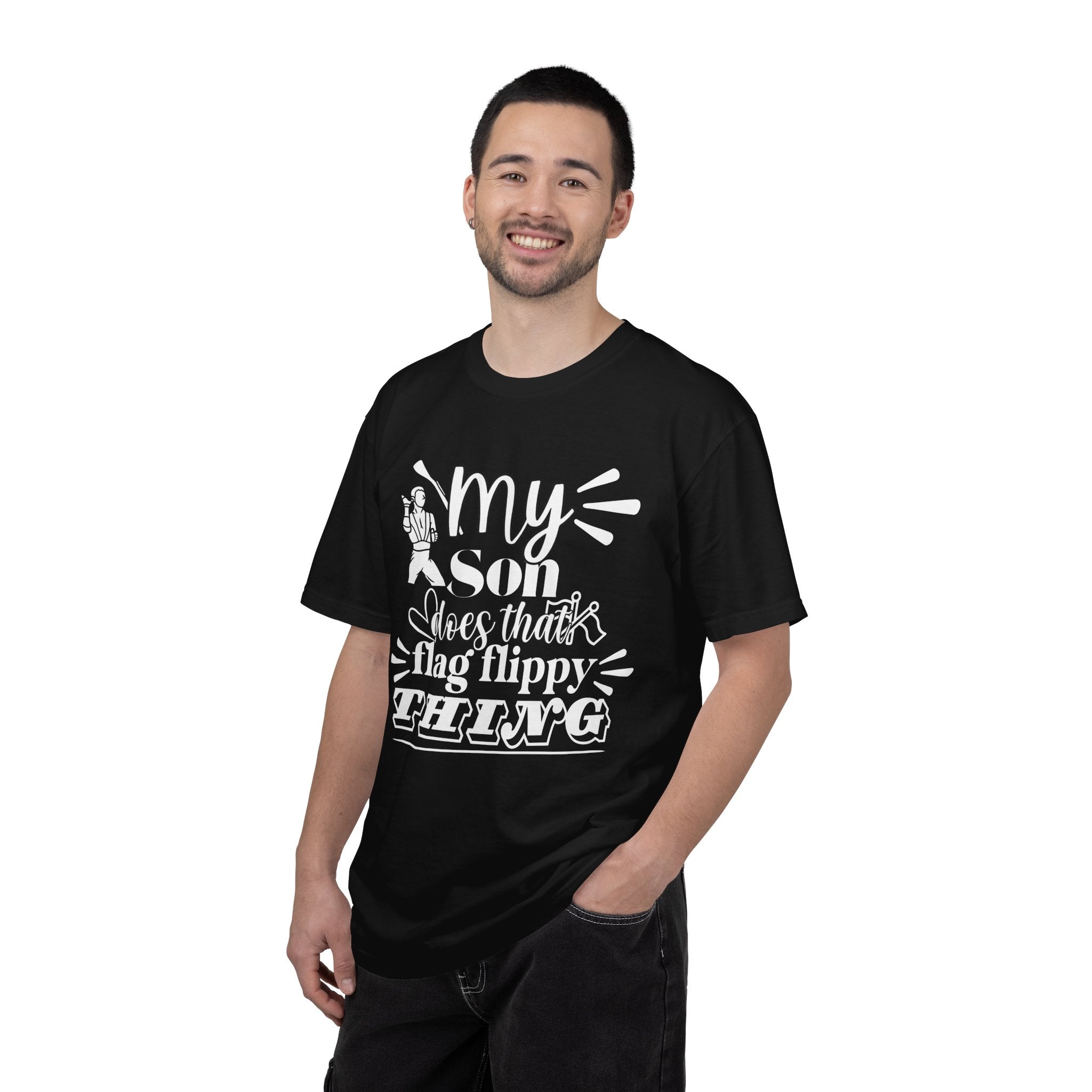 My son does that flippy flag thing- Funny Color guard T-shirt