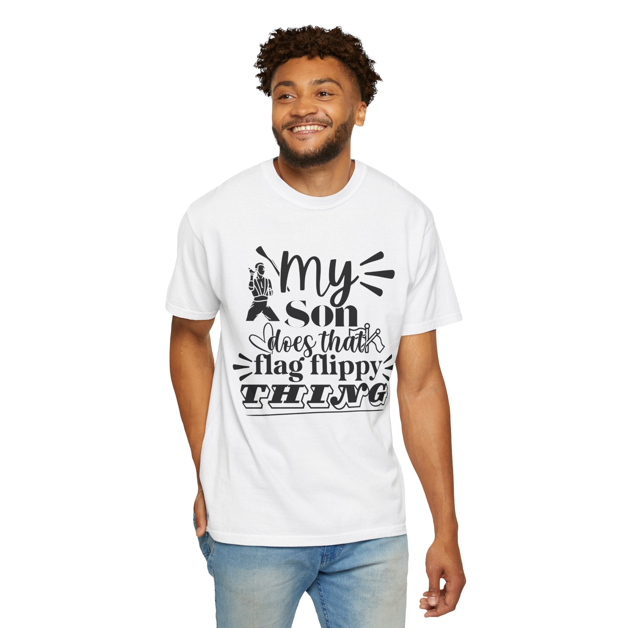 My son does that flippy flag thing- Funny Color guard T-shirt