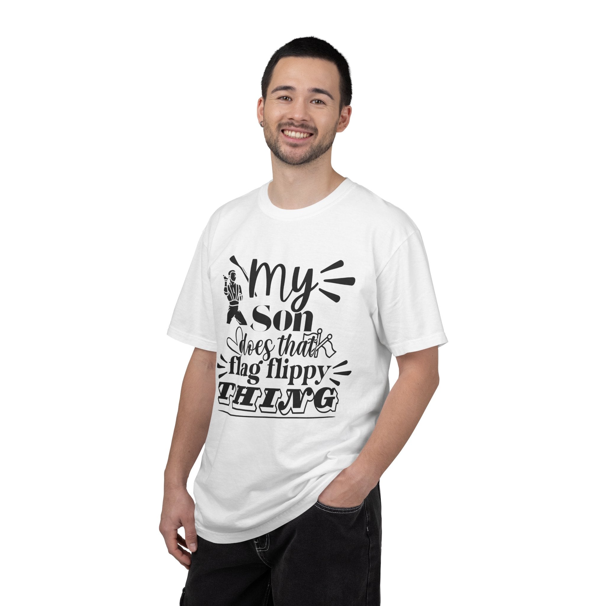 My son does that flippy flag thing- Funny Color guard T-shirt