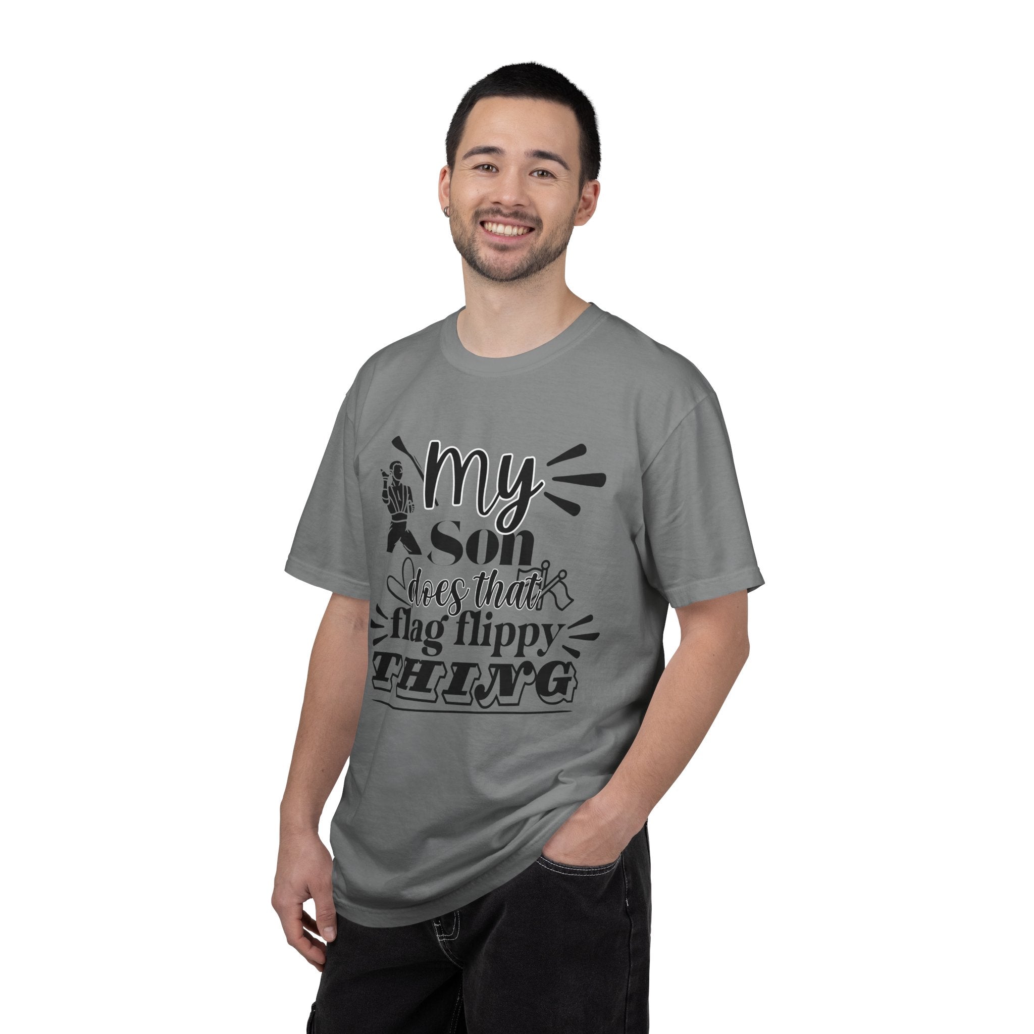 My son does that flippy flag thing- Funny Color guard T-shirt
